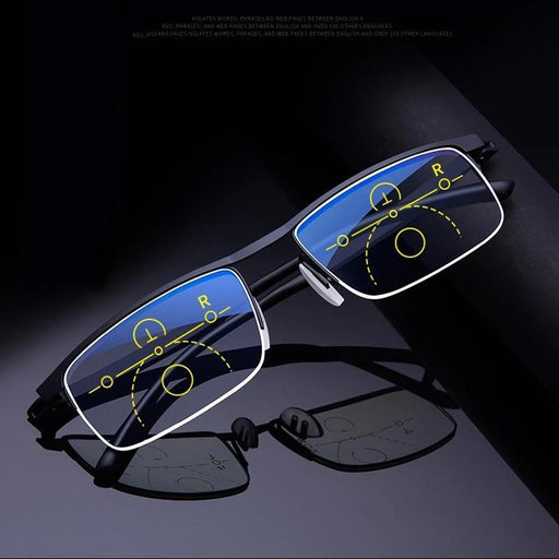 Attractive Metal Frame Sunglasses Style Intelligent Multifocal Progressive Reading Glasses and  Men Women Dual-use Anti-Blue Light Automatic Adjustment Eyewear