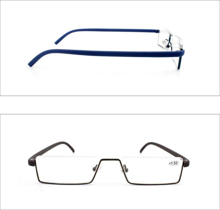 Metal Anti Blue Light Reading Glasses Men Half Frame Prescription Eyeglasses Male  Eyewear With Case For Men And Women Unisex Stylish Eyeglasses Glasses Clear Lens +1.75