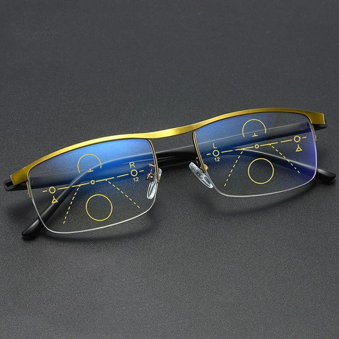 Progressive Reading Glasses Multifocal Anti Blue Ray Glass Glasses Half Frame Metal Alloy  For Men And Women Reading Glasses Anti Blue Ray Multifocus Reader