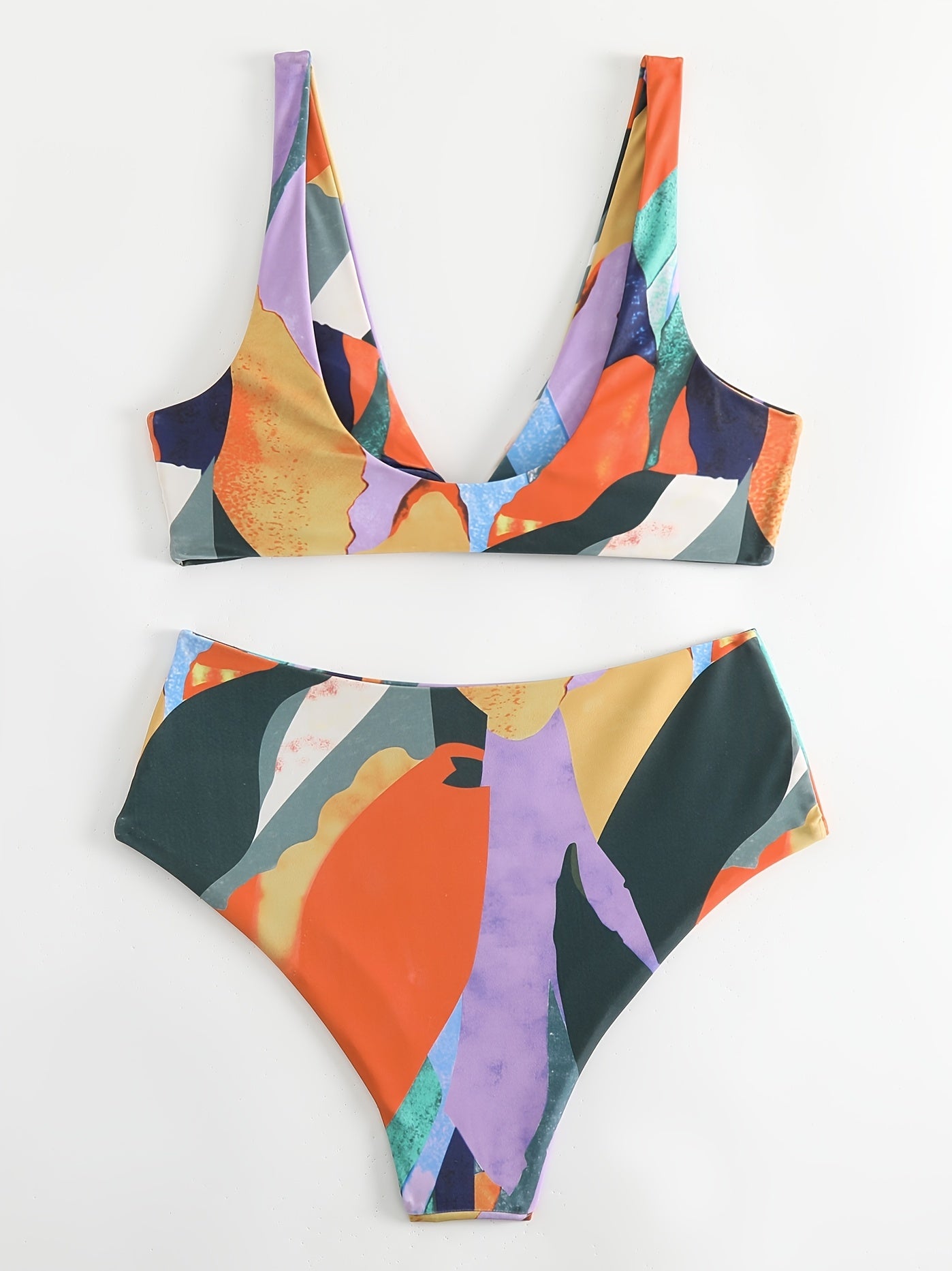 Colorplay Curve V-Neck Bikini Set for Summer – Flattering Colorblock Two-Piece Swimwear with Adjustable Tie Front High Waist & High Cut Design – Ultra-Stretchy and Comfortable Women's Beachwear for Pool Resort and Vacation