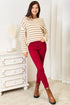 Modern Orange Brown Women and Girl Double Take Striped Boat Neck Sweater For Any Occasion Winter and Autmn Trend Style