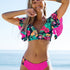 Bloom Day Ruffle Bikini Set – Chic Elegant Plant Print V-Neck Swimsuit with Tie-Back and High-Stretch Ruffle Trim – Women's 2-Piece Swimwear for Poolside Style & King’s Day Celebrations