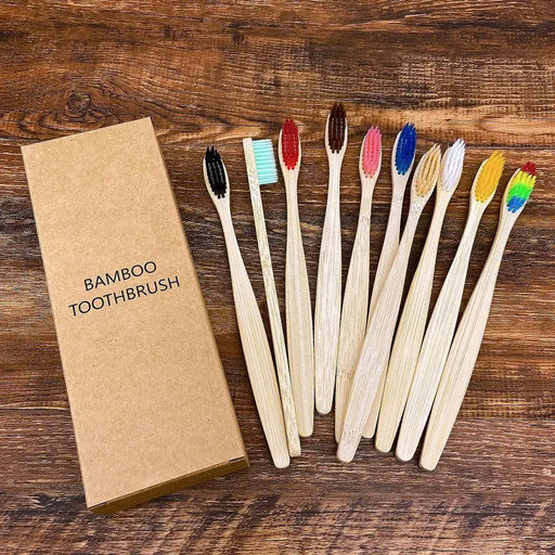 10 Pcs Natural Colorful Toothbrush Eco Friendly Soft Bamboo Toothbrush Bamboo Tooth Dental Oral Care Wood Tooth Brushes - STEVVEX Beauty - 10 pcs Toothbrush, 721, Bamboo Toothbrush, colorful Toothbrush, Eco Toothbrush, natural Toothbrush, Oral Care, simple Toothbrush, soft Toothbrush, Toothbrush - Stevvex.com