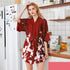 Lightweight Black Floral Birds Printed Women Bathrobe Elegant Design Floral Breathable Robe