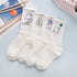 4Pair Spring And Summer Combed Out Of Pure Cotton Socks Mid Waist Fashion Bear Socks Cute Animal Socks Kawaii Cute Cartoon Purple College Socks For Men And Women