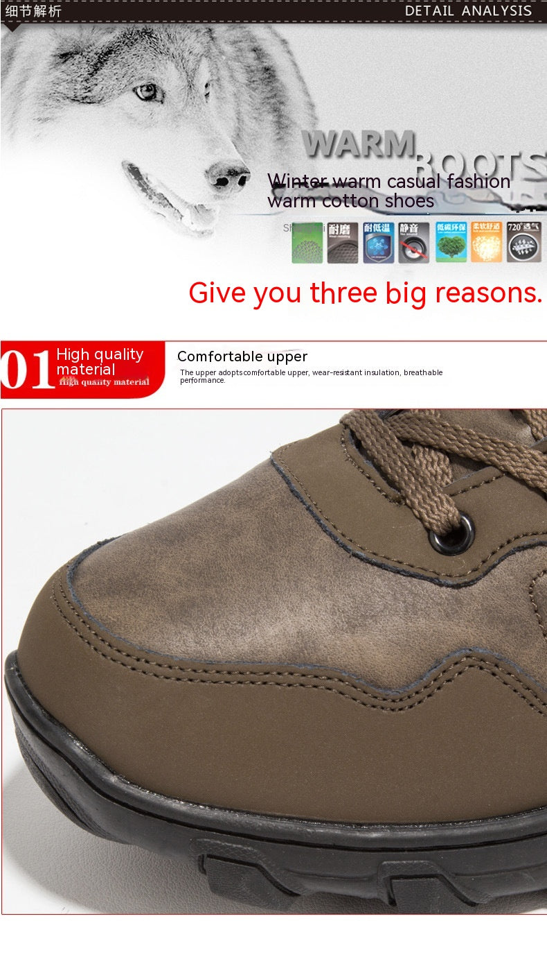 Mens Ankle Snow Boots Winter Fur Warm Leather Outdoor Walking Mountain Climbing Waterproof Snow Boots Outdoor Warm Non Slip Fur Lined Ankle Boots Leather Winter Shoes
