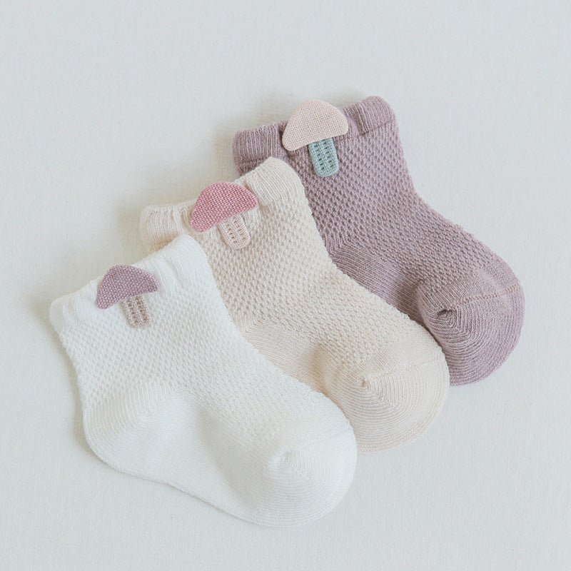 3 Pairs  Cartoon Candy Color Cotton Fashion Elastic Band Socks For Newborn Boys And Girls