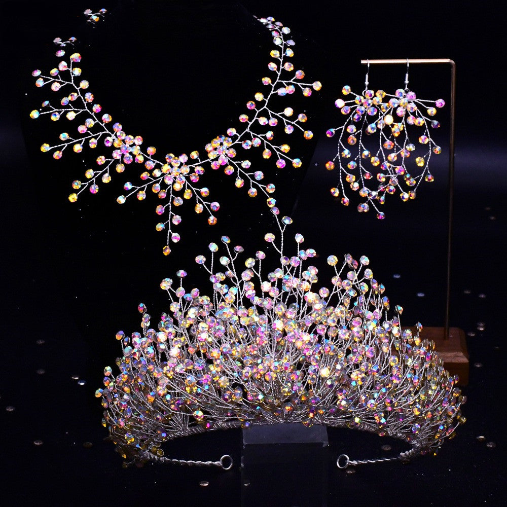 Wedding Headwear Necklace Earrings Jewelry Set Bride Headbands Rhinestone Headpiece Bridal Tiaras And Crowns Silver Rhinestone Wedding Headpiece For Women Handmade Bridal Headband Hair Accessories