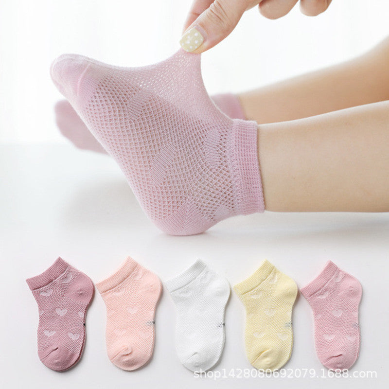 5 Pairs Comfortable Dot Kids  5 Pair Socks Summer Thin Soft Breathable Cotton Fashion Baby Socks Toddler Girls