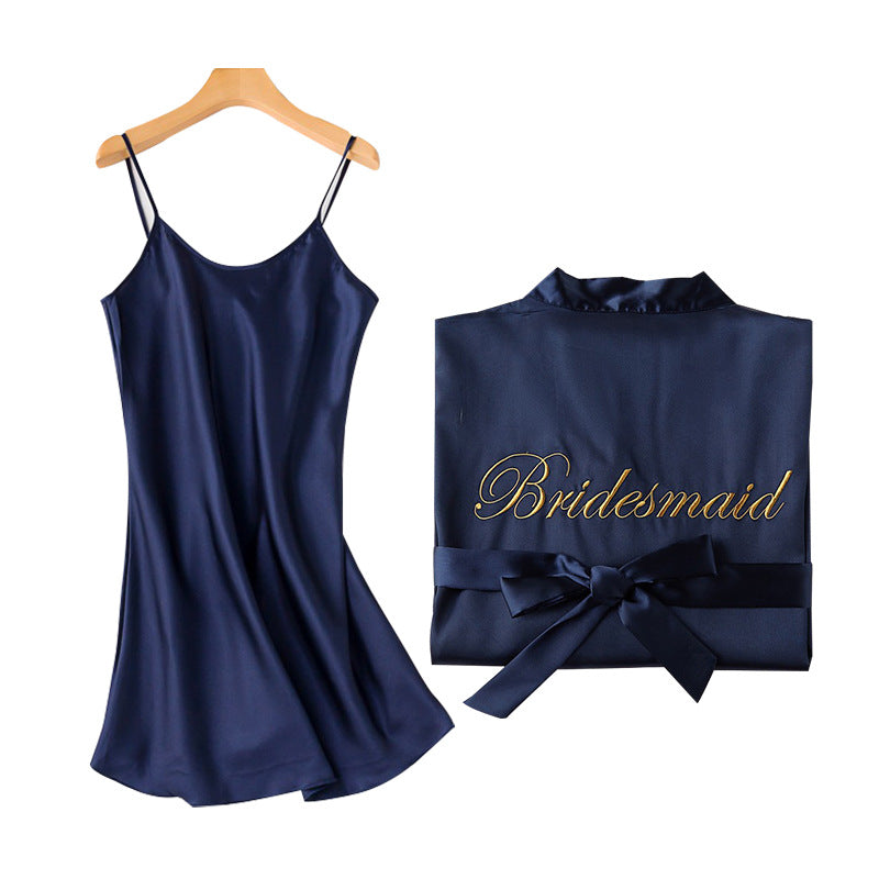 Bridal Bridesmaid Embroidered Suspended Sleepgown Elegant Wedding Bride Robe Lightweight Short Silk Sleepwear Women Indoor Bathrobes