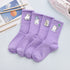 4Pair Spring And Summer Combed Out Of Pure Cotton Socks Mid Waist Fashion Bear Socks Cute Animal Socks Kawaii Cute Cartoon Purple College Socks For Men And Women