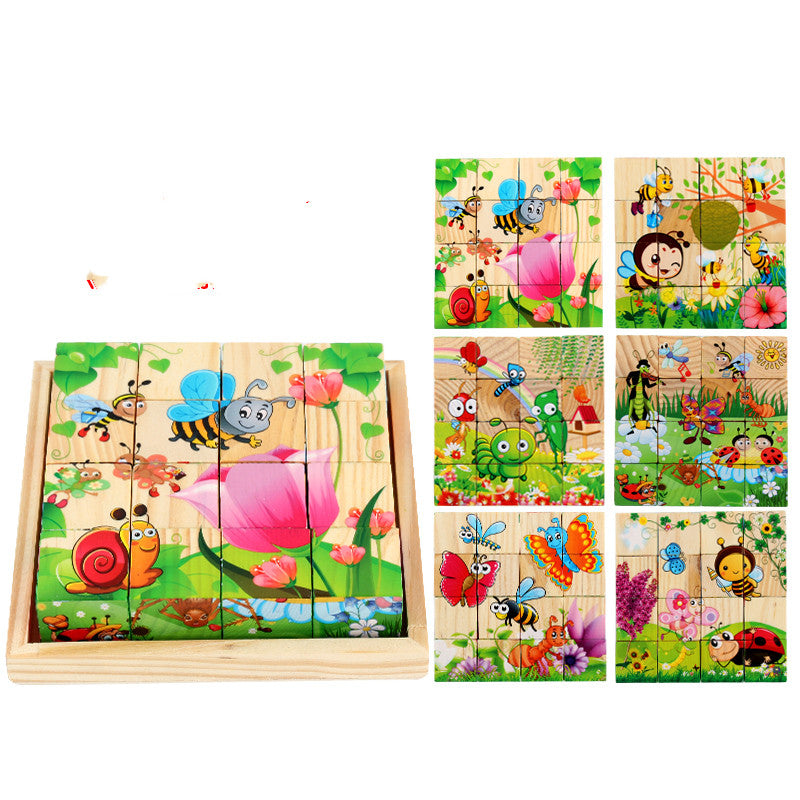 Nine Blocks Six-sided 3D Wooden Cube Puzzle Toys Wood Hexahedron 3D Building Block Puzzle For Children Aged 3 4 5 6  For Children Kids Educational Toys Funny Games