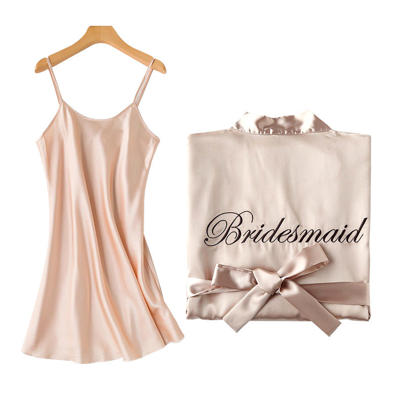 Bridal Bridesmaid Embroidered Suspended Sleepgown Elegant Wedding Bride Robe Lightweight Short Silk Sleepwear Women Indoor Bathrobes