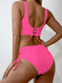 Bikini Twist Front V Neck High Waist 2 Piece Bikini Set for Women – Stretchy Tie Back Swimsuit with Drawstring Lace Up and Comfortable Fit – Trendy Solid Color Swimwear for Beach Days Pool Parties and Summer Vacations