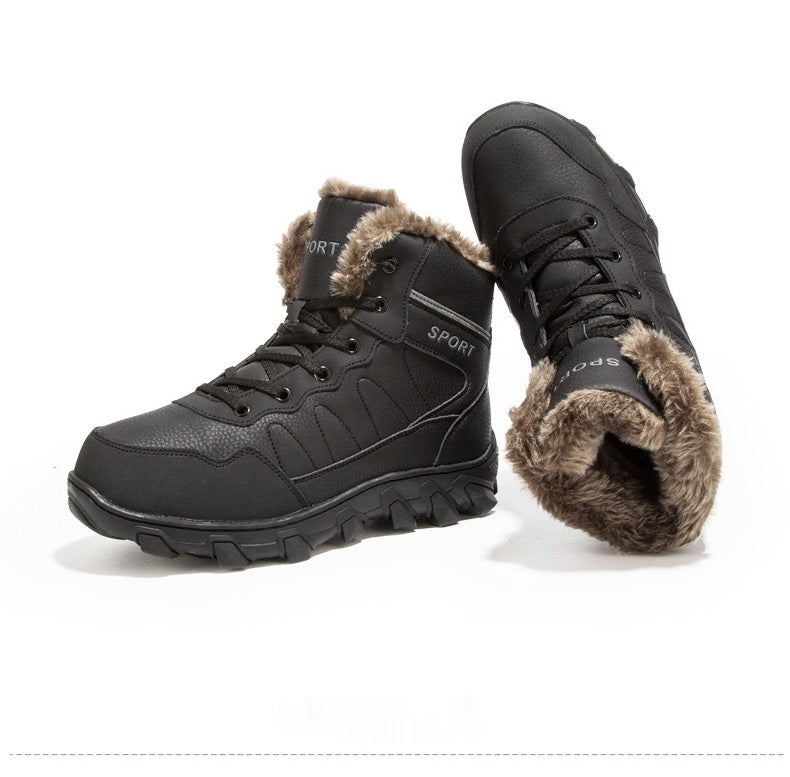 Mens Ankle Snow Boots Winter Fur Warm Leather Outdoor Walking Mountain Climbing Waterproof Snow Boots Outdoor Warm Non Slip Fur Lined Ankle Boots Leather Winter Shoes