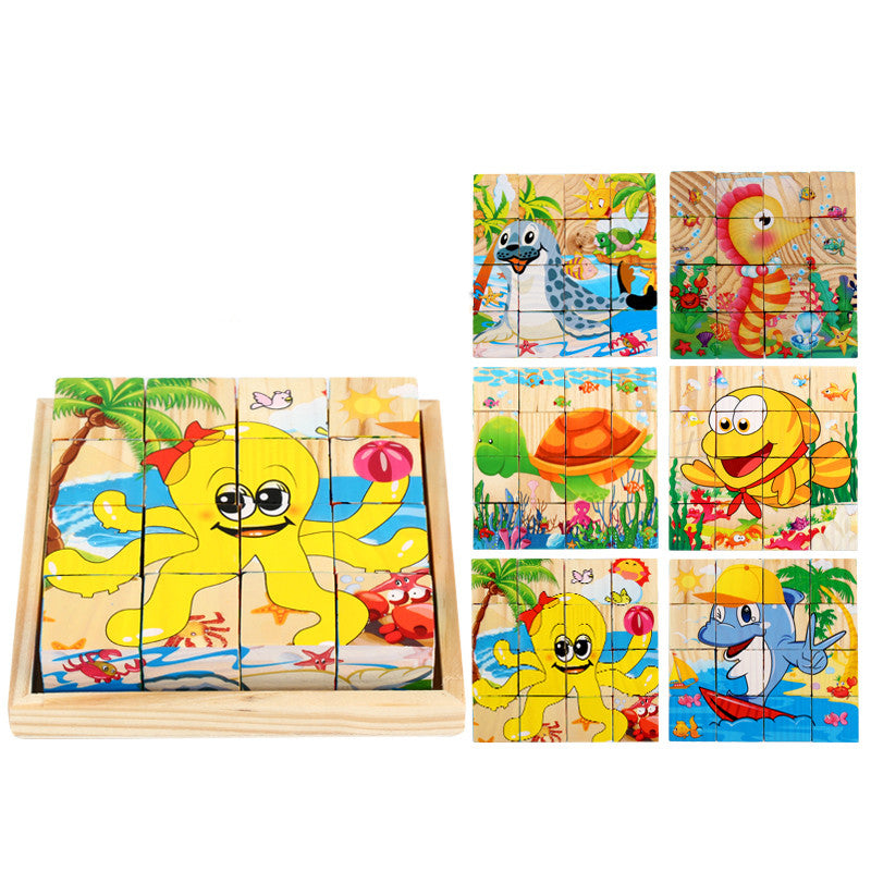 Nine Blocks Six-sided 3D Wooden Cube Puzzle Toys Wood Hexahedron 3D Building Block Puzzle For Children Aged 3 4 5 6  For Children Kids Educational Toys Funny Games