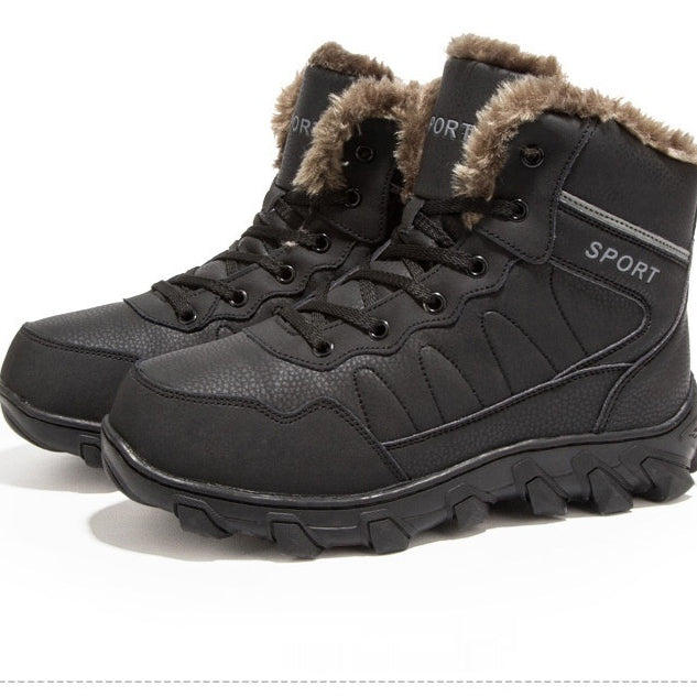Mens Ankle Snow Boots Winter Fur Warm Leather Outdoor Walking Mountain Climbing Waterproof Snow Boots Outdoor Warm Non Slip Fur Lined Ankle Boots Leather Winter Shoes
