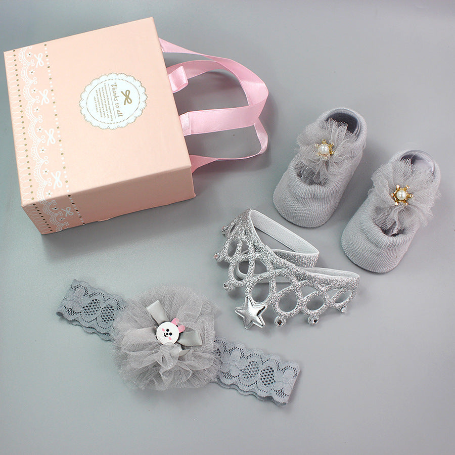 Flower Baby Girl Headband Socks Set Shoes With  Crown Bows Newborn Headbands For Girls Turban Baby Hair Accessories