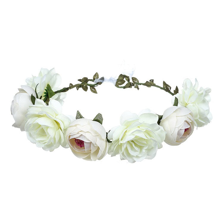 Spring Pearl Crowns Beach Hawaii Floral Garland Romantic Faux Rose Wedding Wreaths Flower Headband Girl Bride Rose Flower Crown Wedding Festival Headband