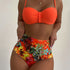 Bikini Tangerine Red Tropical Floral High Waist 2 Piece Swimsuit for Women – Stretchy Off the Shoulder Lace Up Bikini Set with Tummy Control and Customized Fit – Vibrant Summer Beachwear for Vacation Poolside and Resort Looks