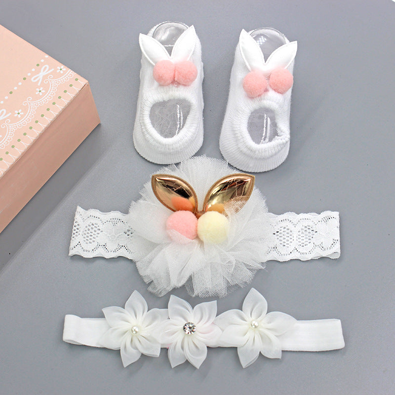 Flower Baby Girl Headband Socks Set Shoes With  Crown Bows Newborn Headbands For Girls Turban Baby Hair Accessories