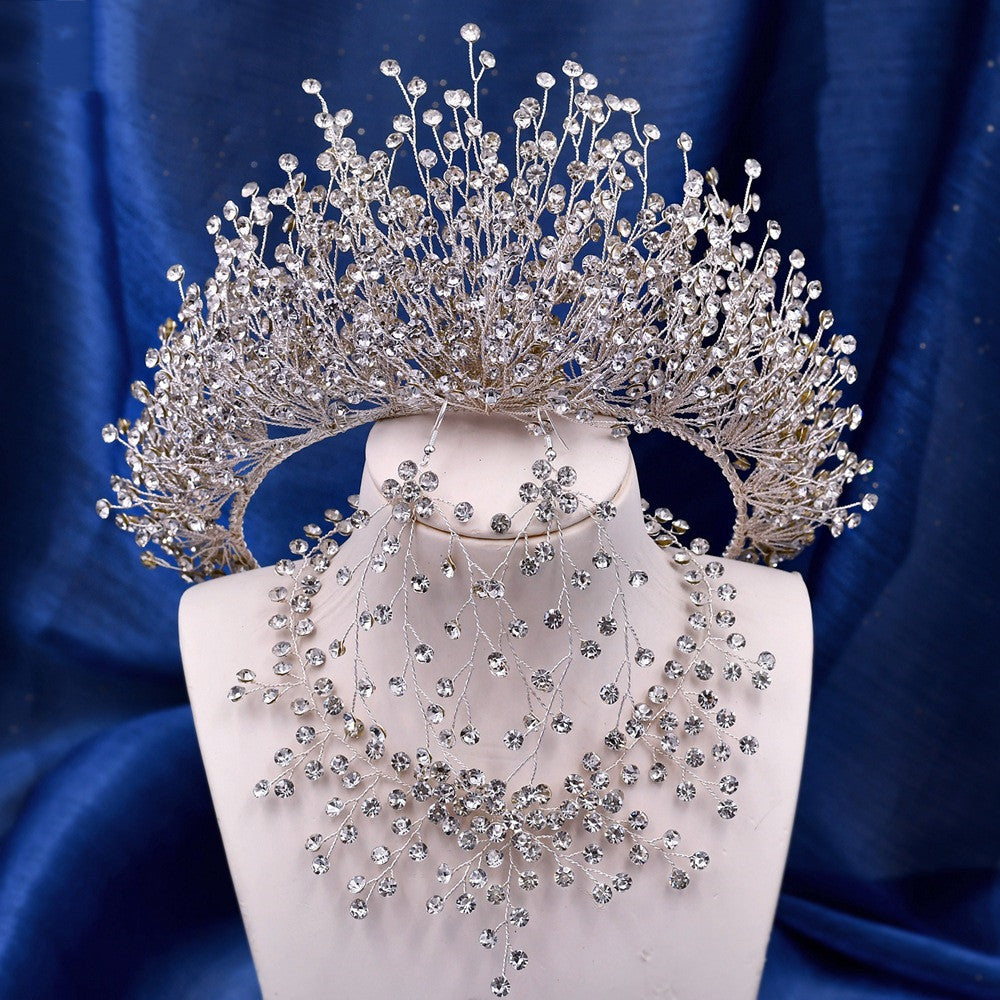 Wedding Headwear Necklace Earrings Jewelry Set Bride Headbands Rhinestone Headpiece Bridal Tiaras And Crowns Silver Rhinestone Wedding Headpiece For Women Handmade Bridal Headband Hair Accessories