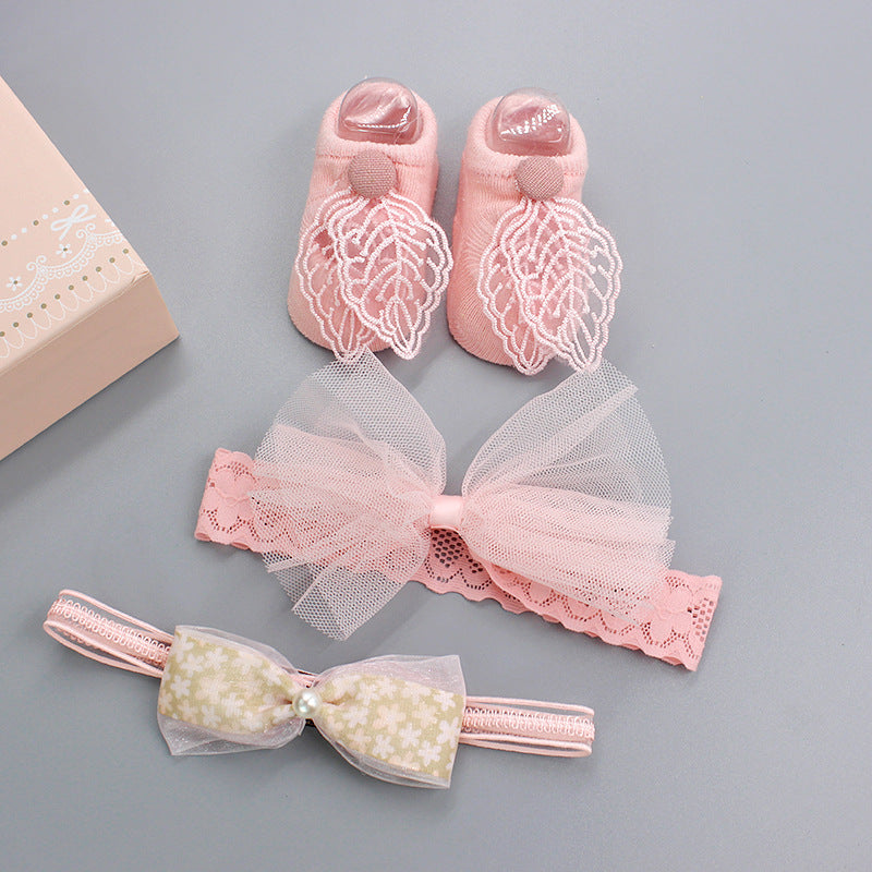 Flower Baby Girl Headband Socks Set Shoes With  Crown Bows Newborn Headbands For Girls Turban Baby Hair Accessories