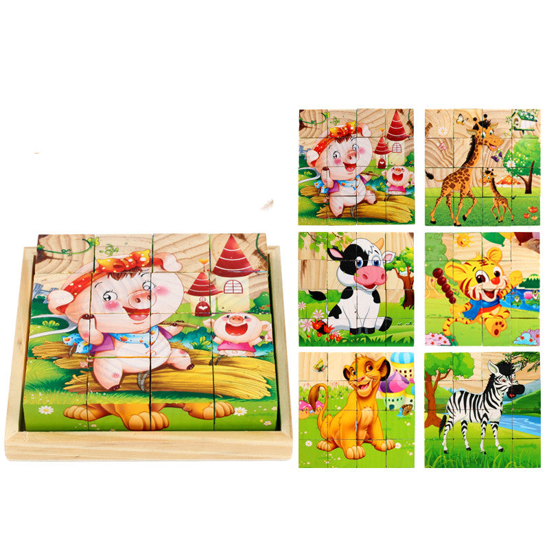 Nine Blocks Six-sided 3D Wooden Cube Puzzle Toys Wood Hexahedron 3D Building Block Puzzle For Children Aged 3 4 5 6  For Children Kids Educational Toys Funny Games
