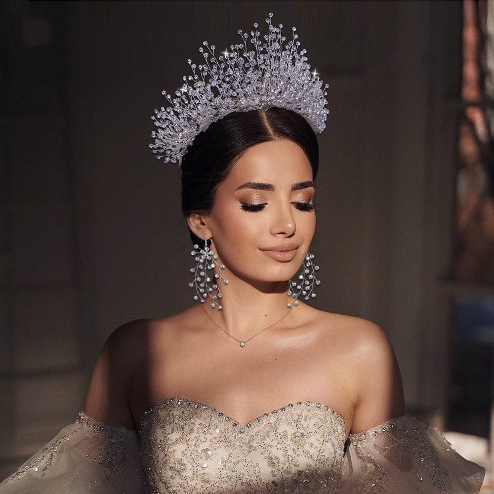 Wedding Headwear Necklace Earrings Jewelry Set Bride Headbands Rhinestone Headpiece Bridal Tiaras And Crowns Silver Rhinestone Wedding Headpiece For Women Handmade Bridal Headband Hair Accessories