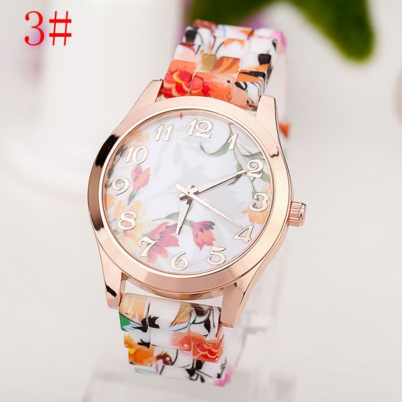 Ladies Silicone Quartz Watch With Floral Pattern Watch Women Quartz Watches For Womens Sports Clock Ladies Quartz Watch For Girls and Women