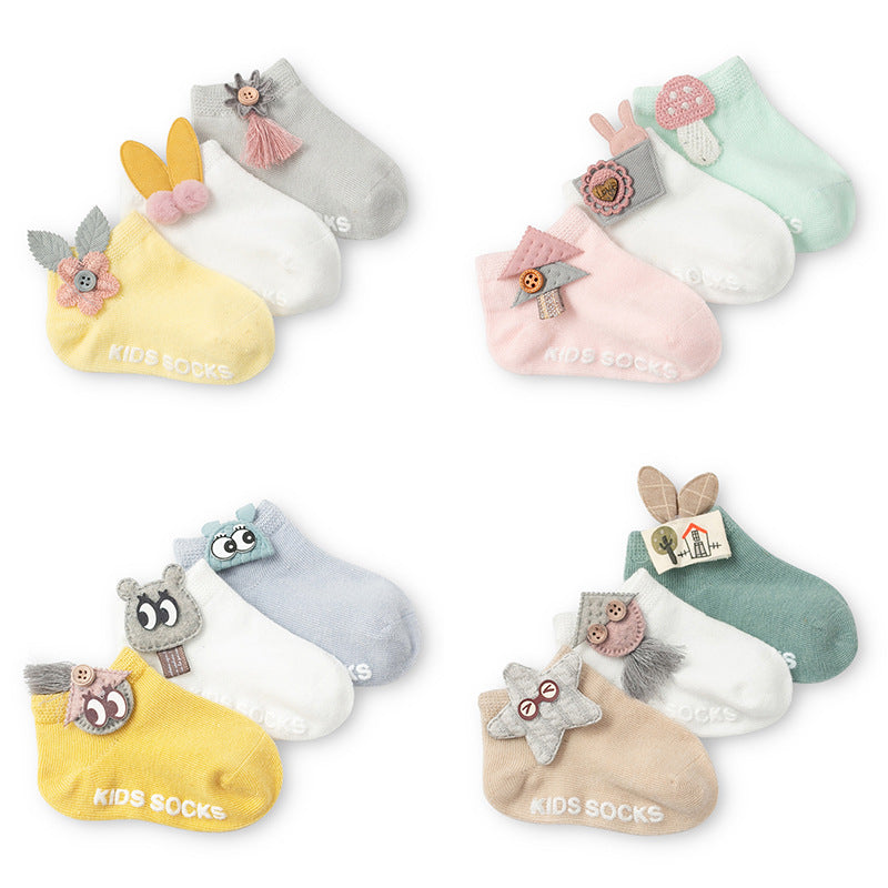 3 Pair/ SET  Baby Newborn Cotton Ankle Socks for Toddler Baby Girls Anti-slip Floor Sock Bowknot Flower Socks For Baby and Kids from 0-24M