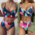 Geometric Colorful Bikini Sets Solid Color Ruffled Swimwear Bathing Suits 2 Piece Split Push Up Bandage Beachwear Women's Bikini Scoop Neck Straps Cutout Crop Top Lace Up Bottom Comfortable Beach Summer Swimsuit