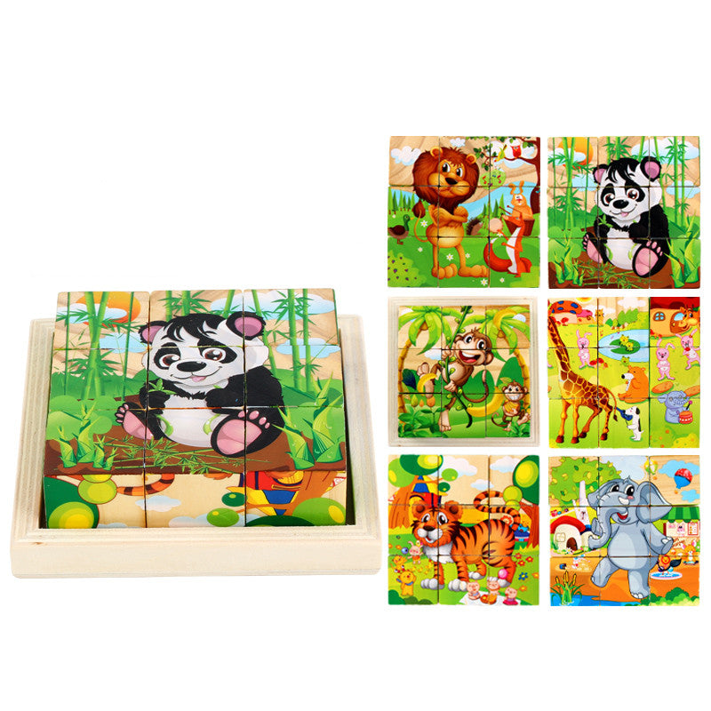 Nine Blocks Six-sided 3D Wooden Cube Puzzle Toys Wood Hexahedron 3D Building Block Puzzle For Children Aged 3 4 5 6  For Children Kids Educational Toys Funny Games
