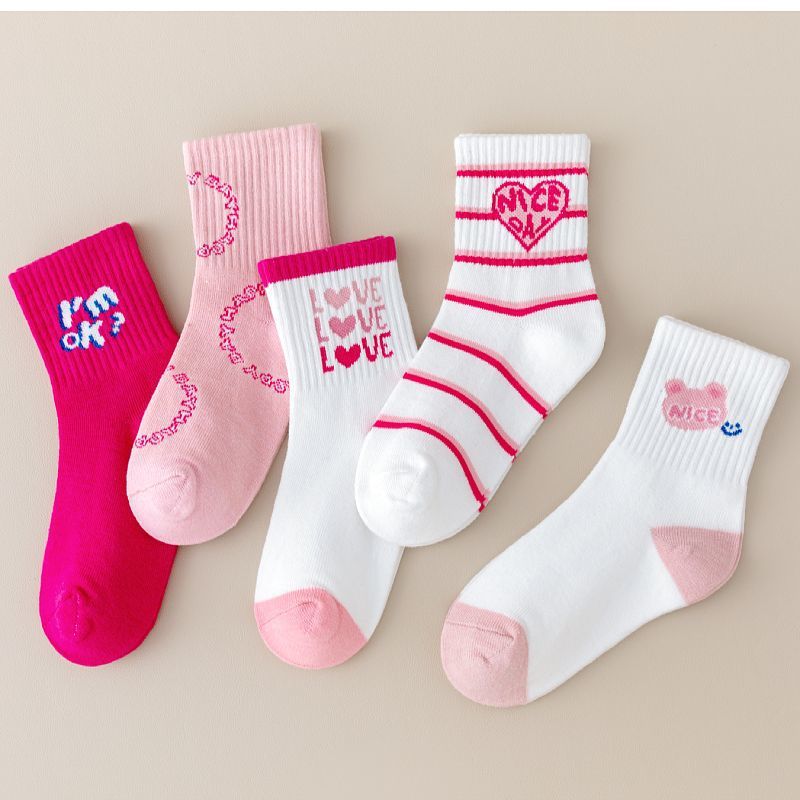 5 Pairs Comfortable Dot Kids  5 Pair Socks Summer Thin Soft Breathable Cotton Fashion Baby Socks Toddler Girls
