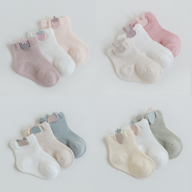 3 Pairs  Cartoon Candy Color Cotton Fashion Elastic Band Socks For Newborn Boys And Girls