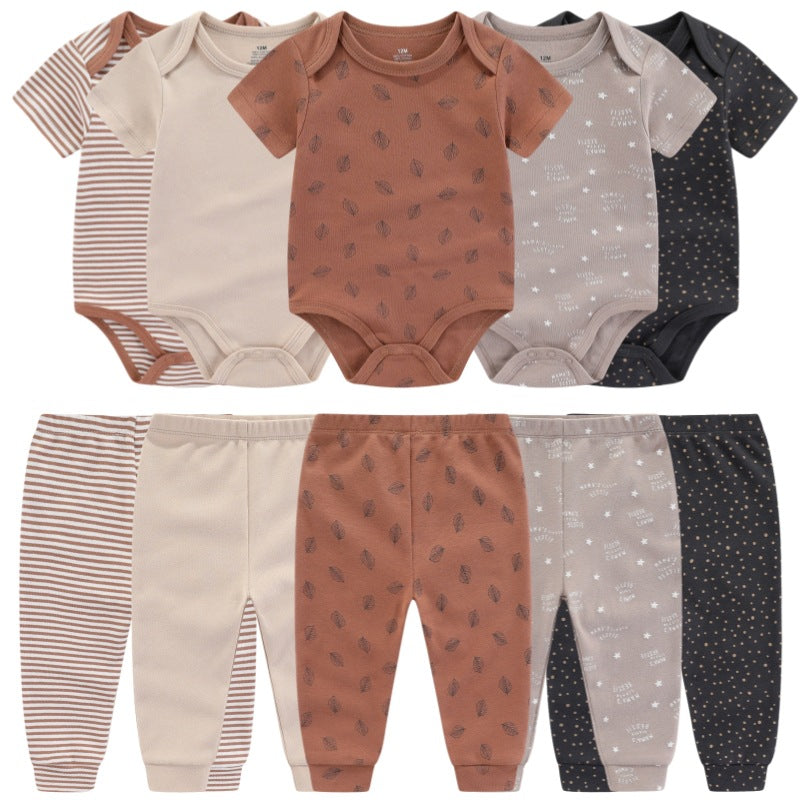 5pcs/ Set Solid Bodysuits Pants Baby Boy Clothes Clothing Sets 0-12M  Unisex Newborn Baby Pajamas Romper Jumpsuit For Boys and Girls Kids