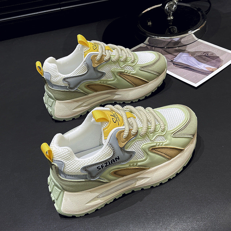 Luxury Sneakers Women Thick Bottom Round Toe Breathing Chunky Platform Sneakers Fashion Breathable Lightweight Comfortable Sneakers Non-Slip Girl Tennis Running Walking Shoes