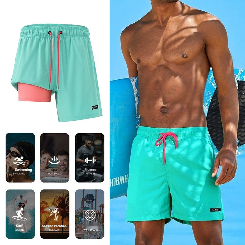 Men's Swimming Trunks with Compression Liner 2 in 1 Quick-Dry Gym Sports Shorts Swim Shorts with Pockets  Beach Swimming Trunks Quick Dry Swim Shorts with Pockets