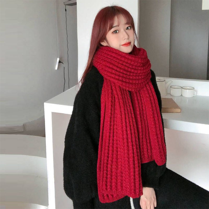 Winter Simple Soft Colorful Knitted Wool Scarf Solid Warm Scarves Lightweight Casual Couple Muffler Striped Elegant Hijab Cashmere Scarf Neck Scarf Christmas Gift For  Women