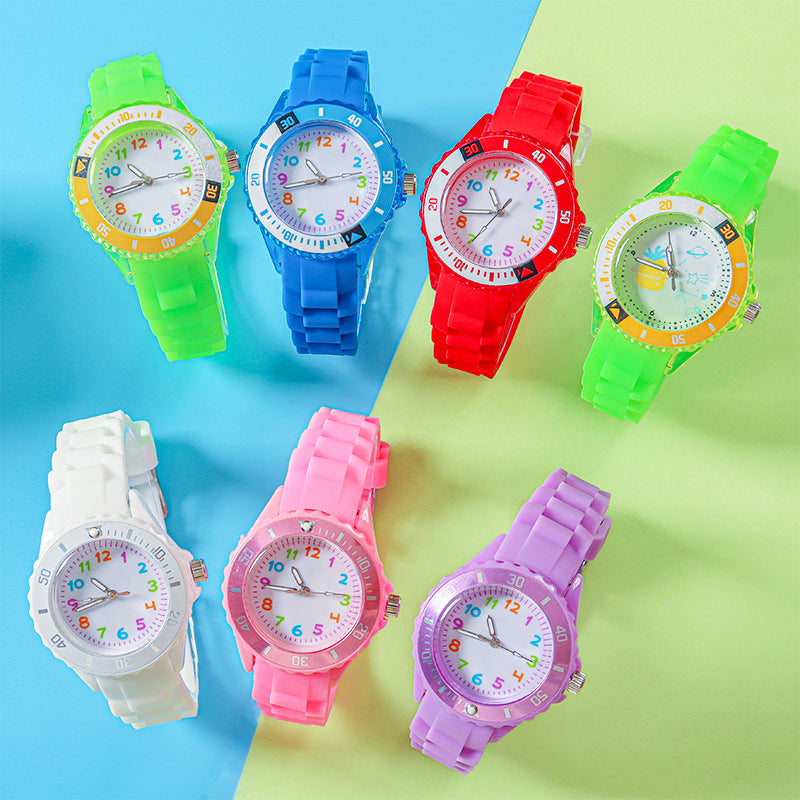 Simple Casual Kids Watches 5bar Waterproof Quartz Wristwatches Kids Clock Analog Watch Waterproof Time Teaching Boys Girls Watch Soft Band Learning Time Wrist Watch