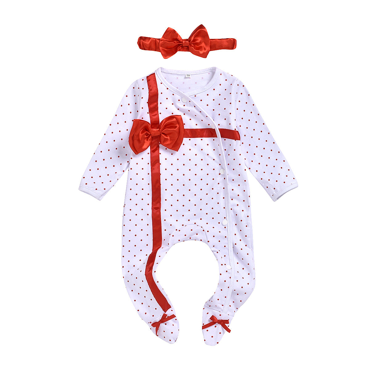 Newborn Girl Boy Autumn Santa Claus Long Sleeve Dot Bandage  Romper Jumpsuit Hat For Christmas Made For Girls