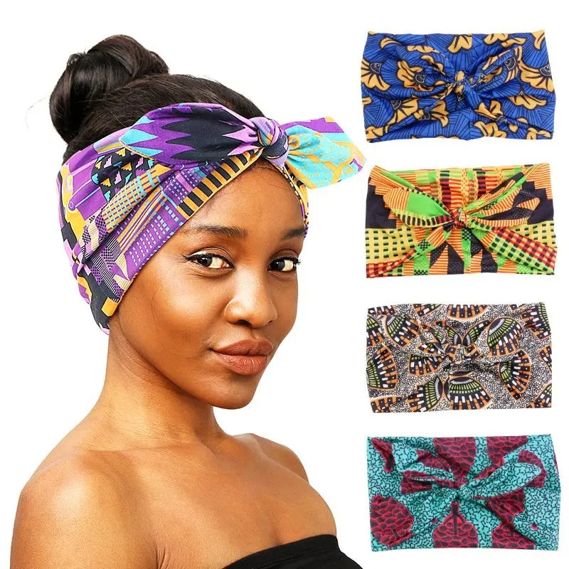 Retro Wide-brimmed Knotted Headband Yoga Sweat-absorbing Hair Band Head Wrap Long Scarf satin Floral Women Party Turban Headwear