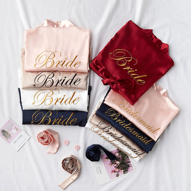 Bridal Bridesmaid Embroidered Suspended Sleepgown Elegant Wedding Bride Robe Lightweight Short Silk Sleepwear Women Indoor Bathrobes