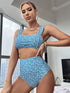 Blue Ditsy Floral Summer Bikini Set - Flattering High Waist Tummy Control - Comfortable Wide Straps & Stretchy Swimsuits - Womens 2 Piece Swimwear Collection