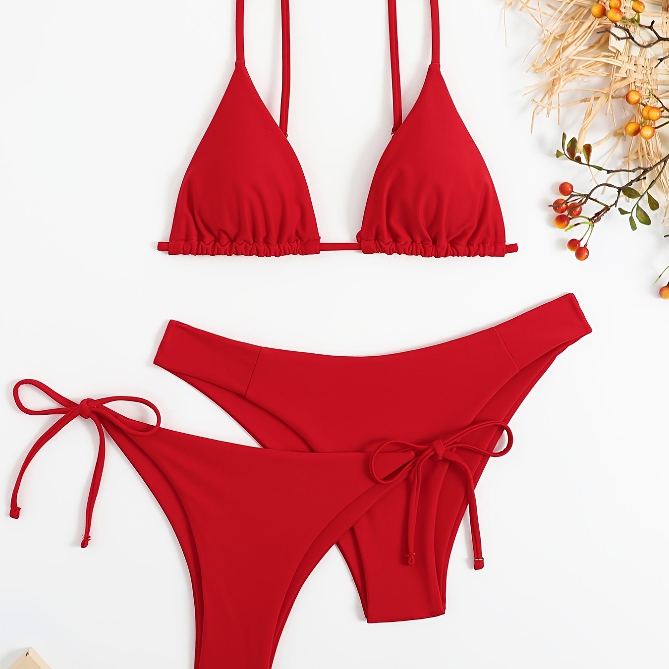 Essential Edge 3-Piece Bikini Set for Women – Solid Color High-Cut Triangle Top Two-Style Bottoms with Side Lace-Up Design & Quick-Drying Comfort – Versatile Women's Swimwear for Summer Pool Beach & Travel