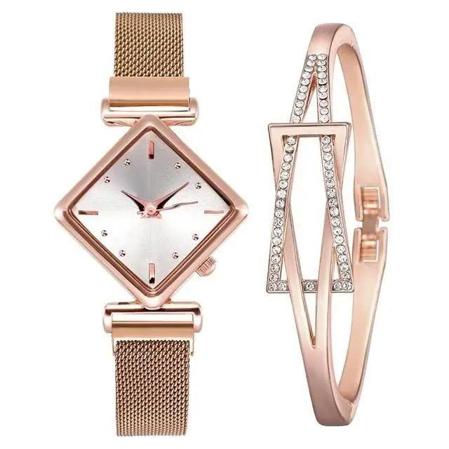 2021 Stylish Luxury Magnet Buckle Watch Ladies Quartz Wrist Watch With Bracelet Gift - Watches for Women and Girls - ALLURELATION - Best choice for the gift, best quality watches, Best Selling Watches, casual and fashionable watches, casual and occasional watches, cute ladies watches, fancy gift, Fashion watch, gift for birthday, gift for the anniversary, Magnet buckle watch, Stylish watches, Watch and bracelet set - Stevvex.com