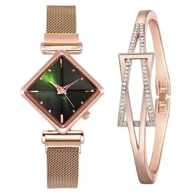 2021 Stylish Luxury Magnet Buckle Watch Ladies Quartz Wrist Watch With Bracelet Gift - Watches for Women and Girls - ALLURELATION - Best choice for the gift, best quality watches, Best Selling Watches, casual and fashionable watches, casual and occasional watches, cute ladies watches, fancy gift, Fashion watch, gift for birthday, gift for the anniversary, Magnet buckle watch, Stylish watches, Watch and bracelet set - Stevvex.com