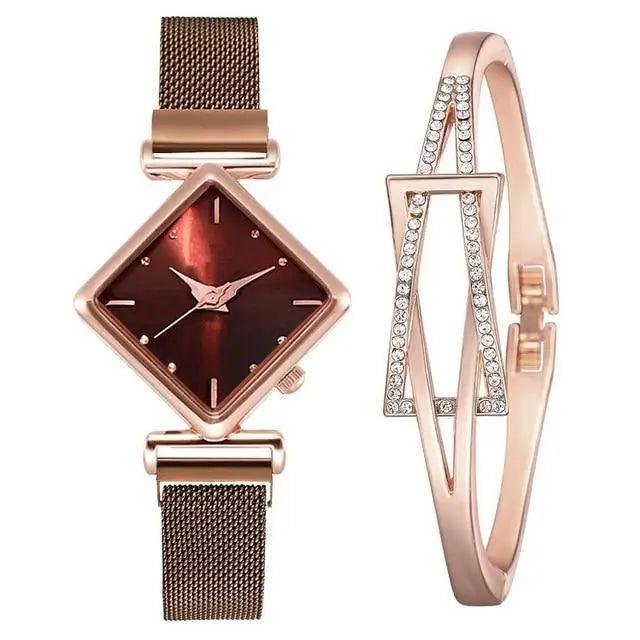 2021 Stylish Luxury Magnet Buckle Watch Ladies Quartz Wrist Watch With Bracelet Gift - Watches for Women and Girls - ALLURELATION - Best choice for the gift, best quality watches, Best Selling Watches, casual and fashionable watches, casual and occasional watches, cute ladies watches, fancy gift, Fashion watch, gift for birthday, gift for the anniversary, Magnet buckle watch, Stylish watches, Watch and bracelet set - Stevvex.com