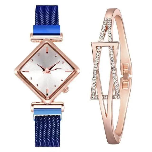 2021 Stylish Luxury Magnet Buckle Watch Ladies Quartz Wrist Watch With Bracelet Gift - Watches for Women and Girls - ALLURELATION - Best choice for the gift, best quality watches, Best Selling Watches, casual and fashionable watches, casual and occasional watches, cute ladies watches, fancy gift, Fashion watch, gift for birthday, gift for the anniversary, Magnet buckle watch, Stylish watches, Watch and bracelet set - Stevvex.com