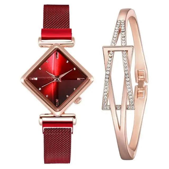 2021 Stylish Luxury Magnet Buckle Watch Ladies Quartz Wrist Watch With Bracelet Gift - Watches for Women and Girls - ALLURELATION - Best choice for the gift, best quality watches, Best Selling Watches, casual and fashionable watches, casual and occasional watches, cute ladies watches, fancy gift, Fashion watch, gift for birthday, gift for the anniversary, Magnet buckle watch, Stylish watches, Watch and bracelet set - Stevvex.com